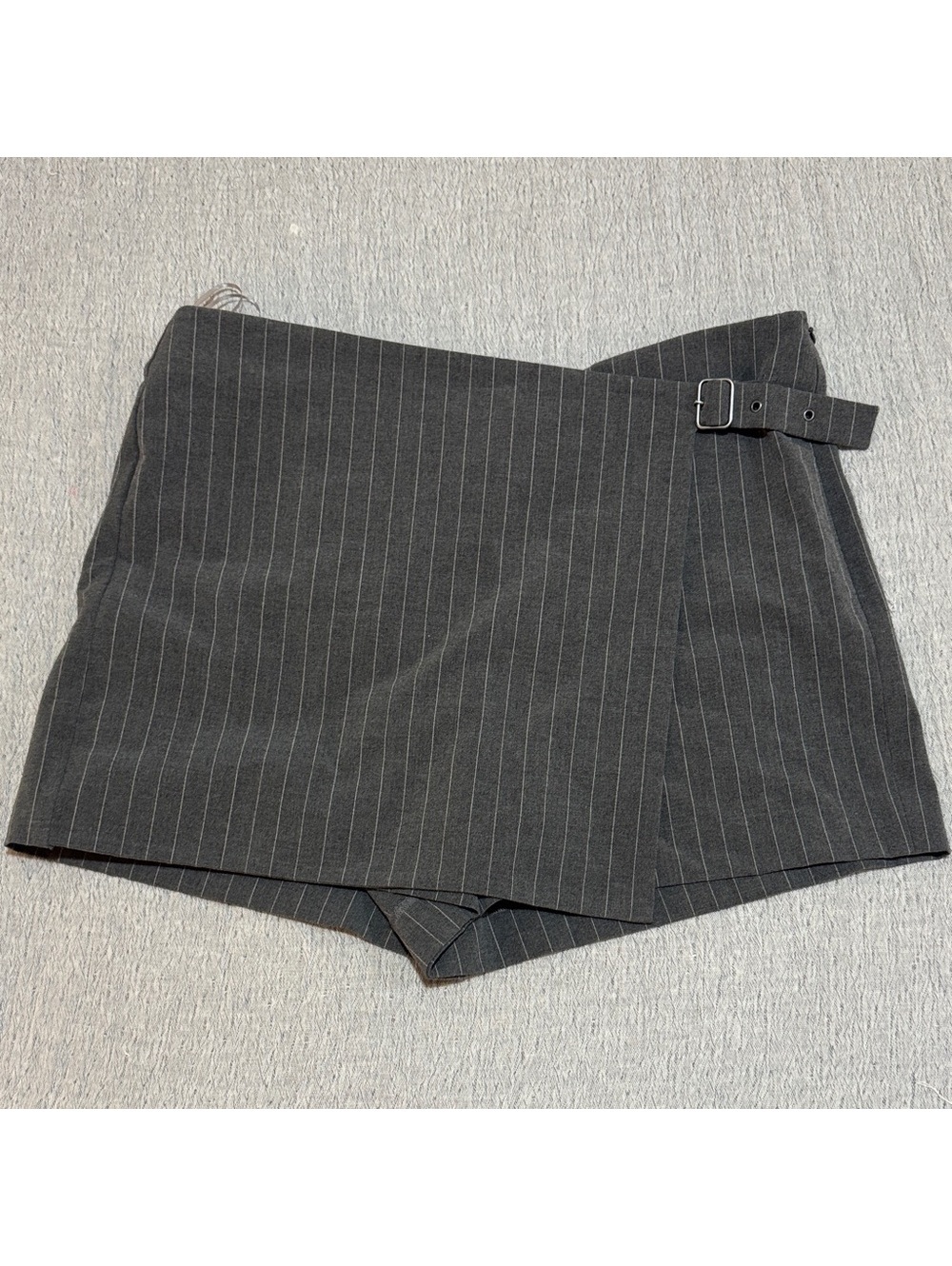 Open Edit Charcoal Pinstripe Wrap Skort- Large
